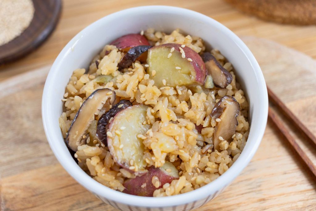 A bowl of Japanese Sweet Potato Rice.