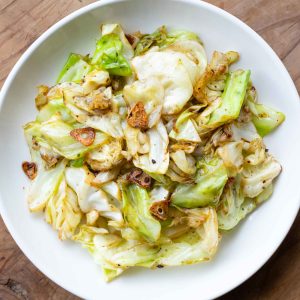 a plate of stir fried cabbage.