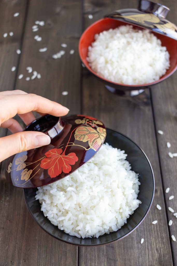 Two bowls of Japanese rice.