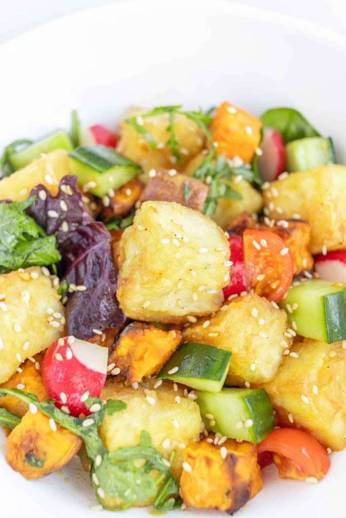 A bowl of Japanese  Tofu Salad.