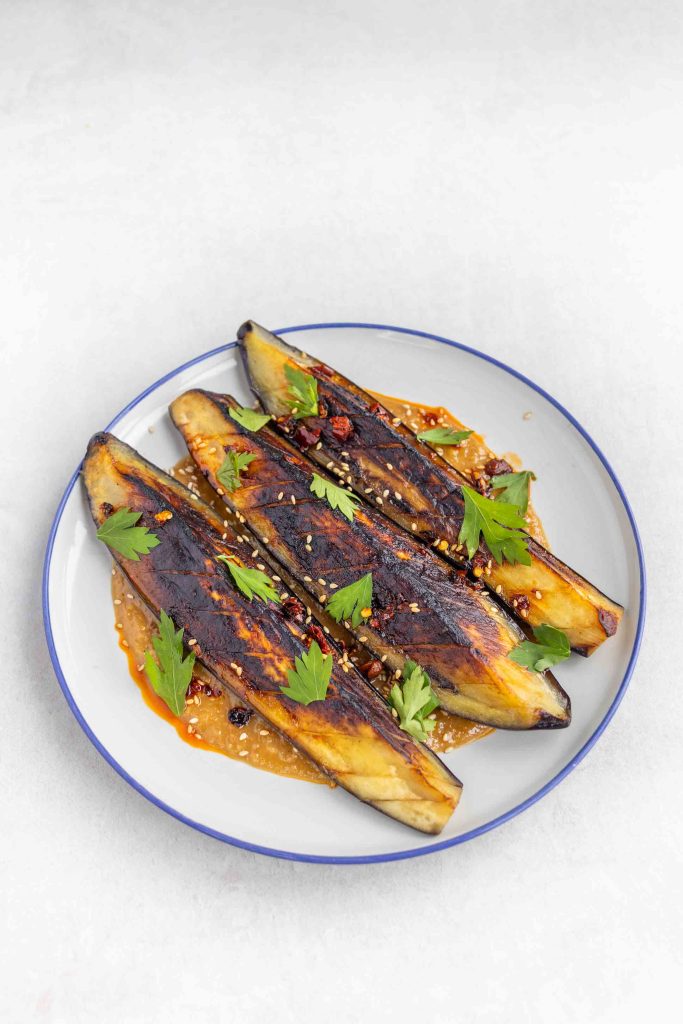 A plate of Miso Aubergines.