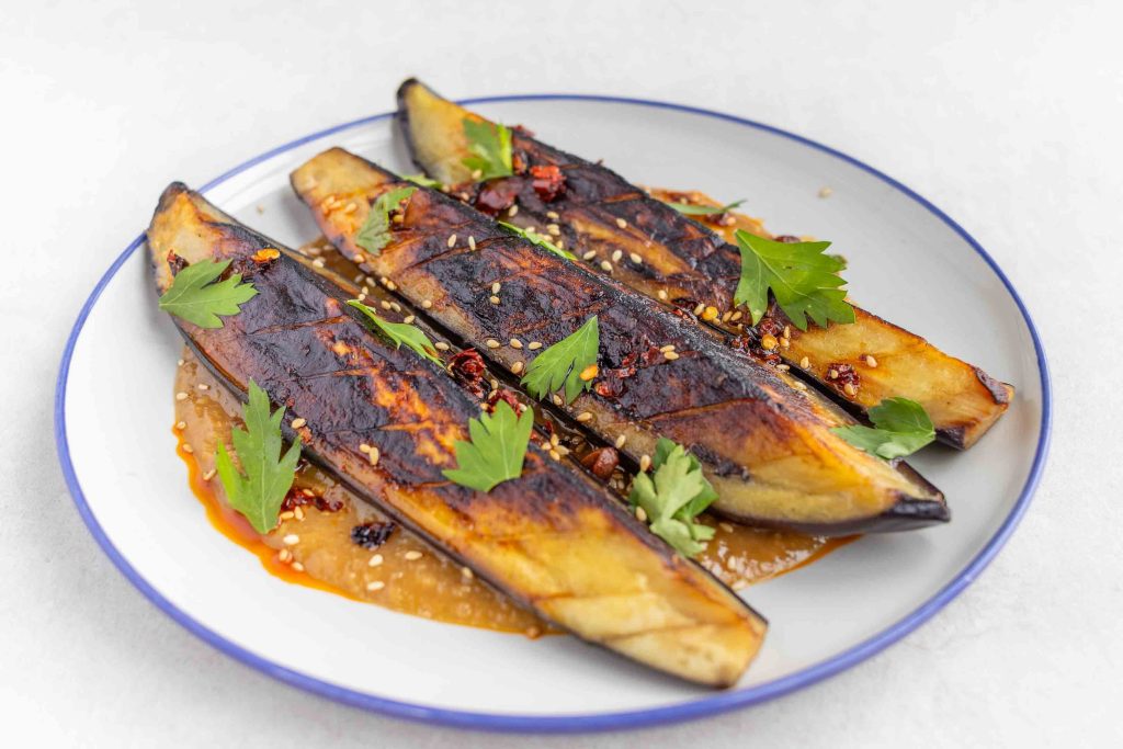 A plate of Miso Aubergines.