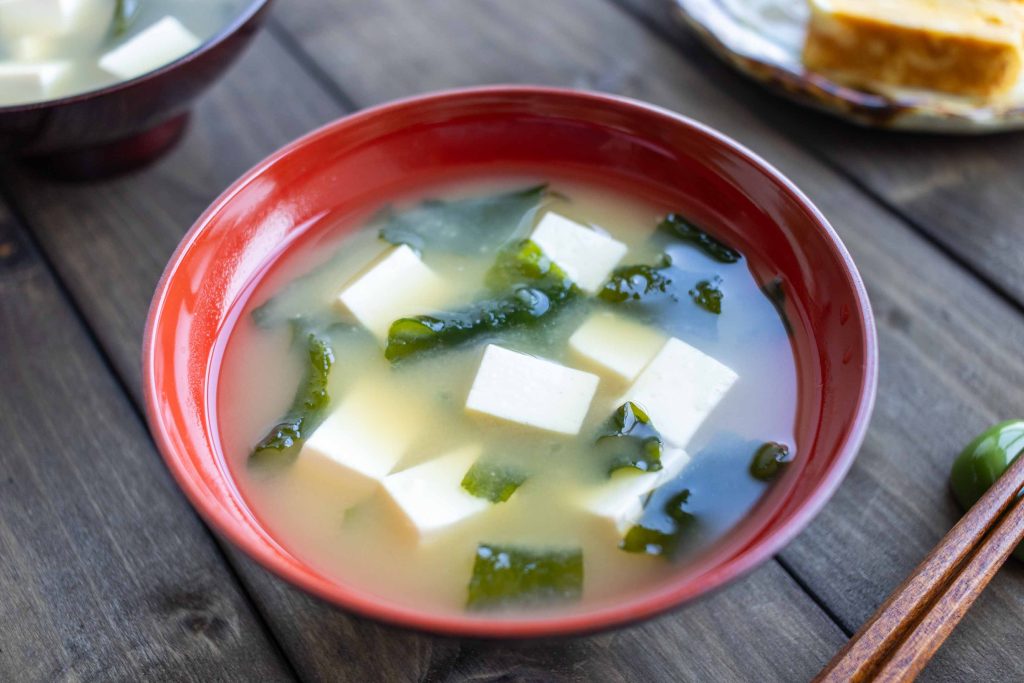 A bowl of Tofu miso soup.