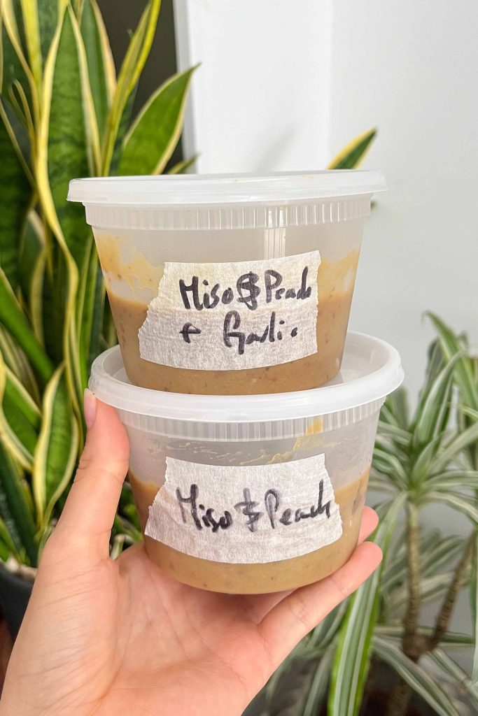 Different sauce experiments for the miso and peach chicken salad.