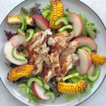 A plate of Miso and Peach Chicken Salad
