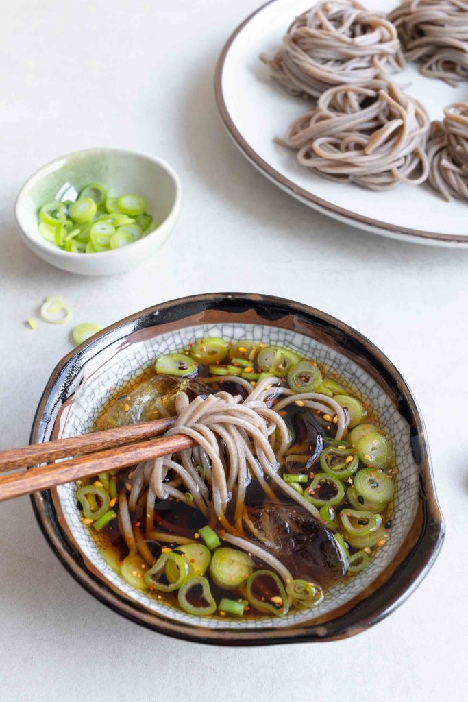 A bowl of zaru soba (cold soba dipping noodles)