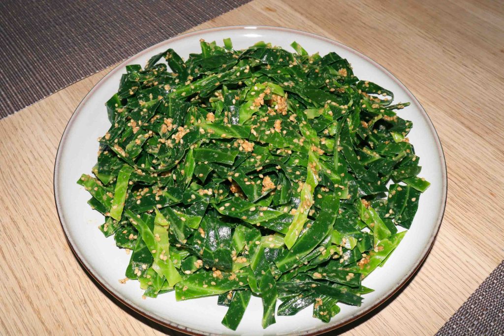 A big plate of Goma-ae Spring Greens.