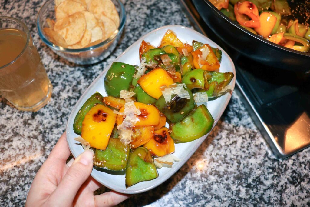 A plate of Katsuobushi Green Peppers